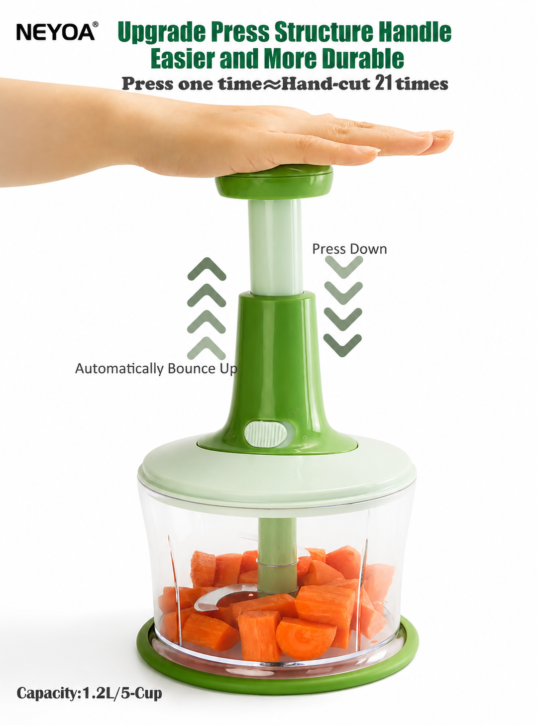 NEYOA Vegetable Chopper & Salad Spinner, Manual Food Chopper with Stainless Steel Blades, BPA-Free Kitchen Food Processor for Onions, Garlic, Vegetables, Fruits & Meal Prep