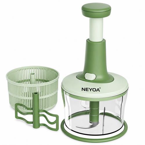 NEYOA Vegetable Chopper & Salad Spinner, Manual Food Chopper with Stainless Steel Blades, BPA-Free Kitchen Food Processor for Onions, Garlic, Vegetables, Fruits & Meal Prep